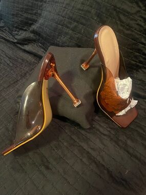 Shein acrylic tinted clear stiletto heels new brown sz 39 or 8 m